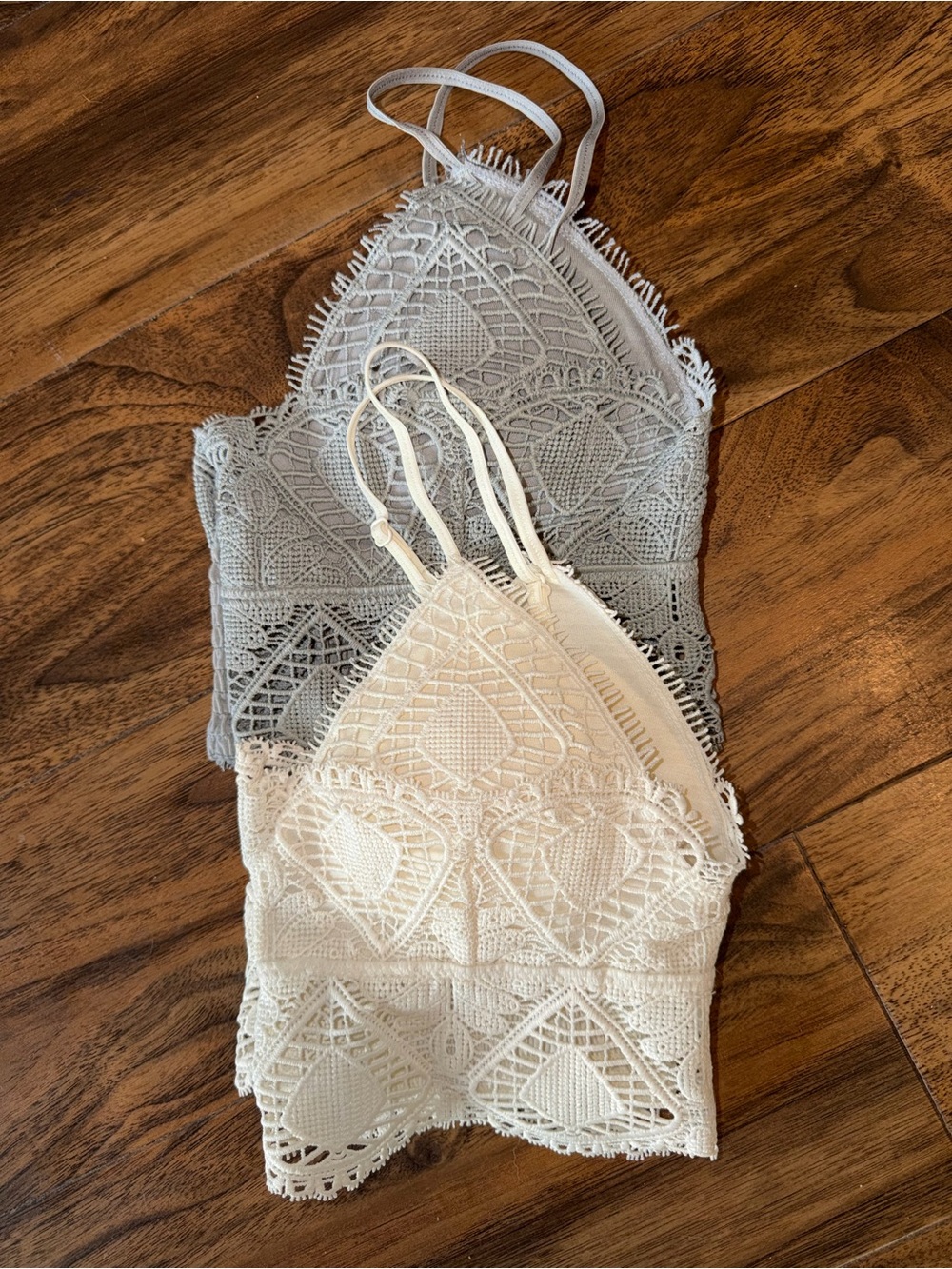 Anemone Lace Bralette Duo in Ivory and Light Gray